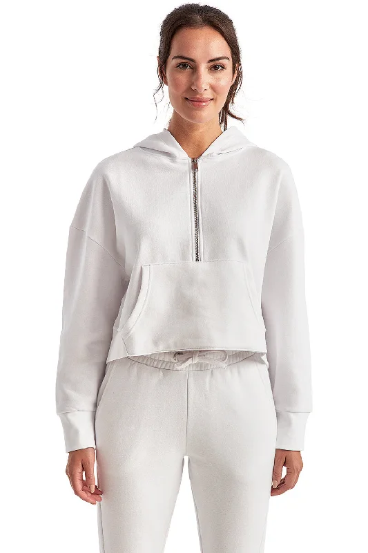 Deal Frenzy TriDri Womens Alice 1/4 Zip Hooded Sweatshirt Hoodie w/ Pouch Pocket - White