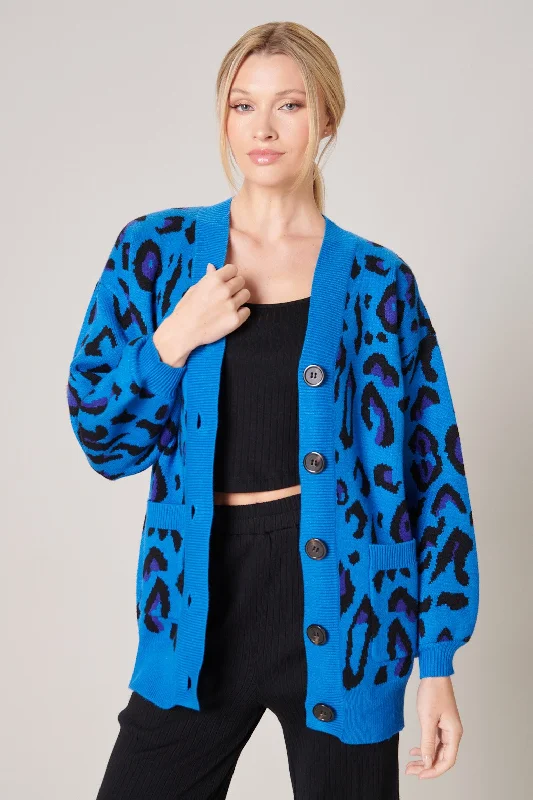 Deal Explosion Charmed Blue Leopard Cardigan