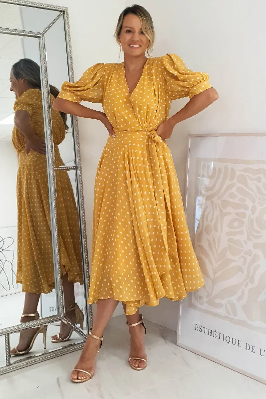 Price Drop Alert Andrea Polka Dot Midi Dress | Mustard