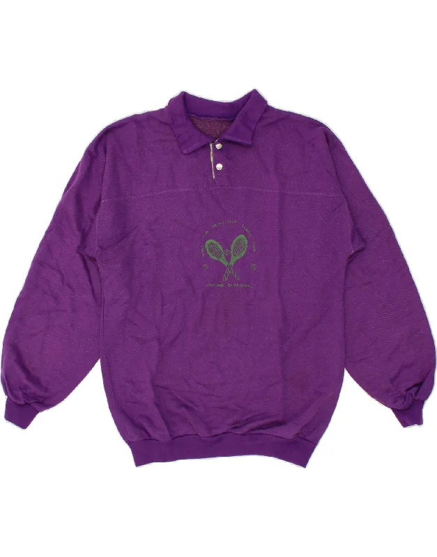 Stock Up and Save VINTAGE Womens Graphic Polo Neck Sweatshirt Jumper UK 14 Medium Purple Stock Up and Save VINTAGE Womens Graphic Polo Neck Sweatshirt Jumper UK 14 Medium Purple