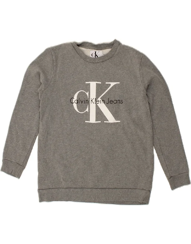 One-DAY Sale CALVIN KLEIN JEANS Womens Graphic Sweatshirt Jumper UK 14 Medium Grey