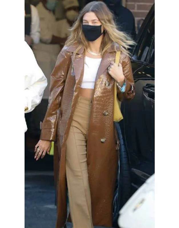 Fantastic Deals Hailey Bieber Brown Leather Coat