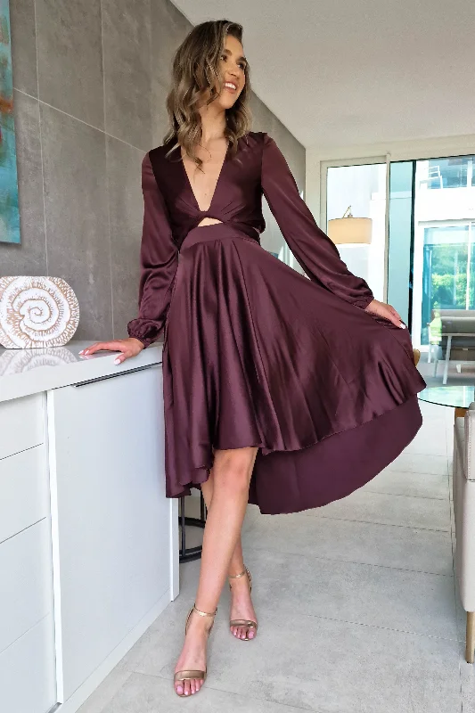 Deal Alert Nicola Satin Tie Front Midi Dress | Chocolate