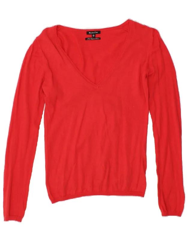 Deep Discounts MASSIMO DUTTI Womens V-Neck Jumper Sweater UK 10 Small Red