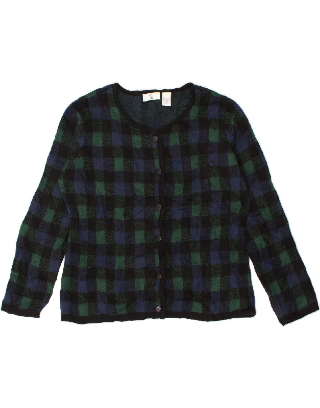 Limited Quantity LEE Womens Cardigan Sweater UK 16 Large Green Check Acrylic