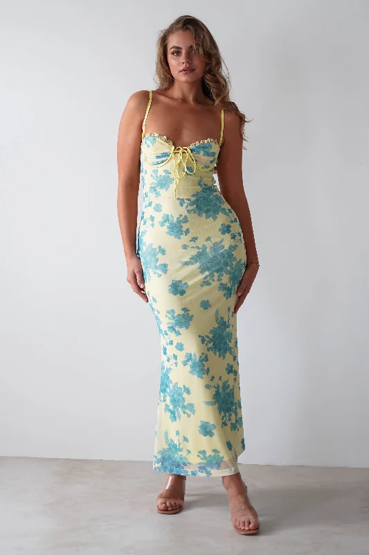 Closeout Francesca Bodycon Maxi Dress | Yellow Print