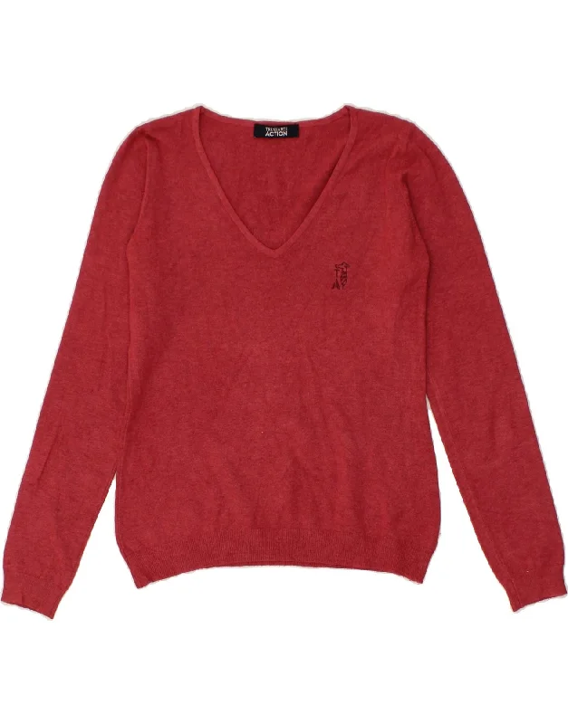 Epic Deals TRUSSARDI Womens V-Neck Jumper Sweater IT 42 Medium Red