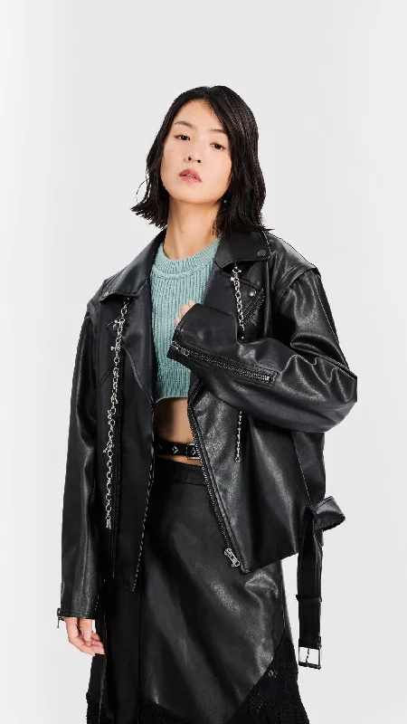 Price Slash 2 In 1 Faux Leather Biker Jacket