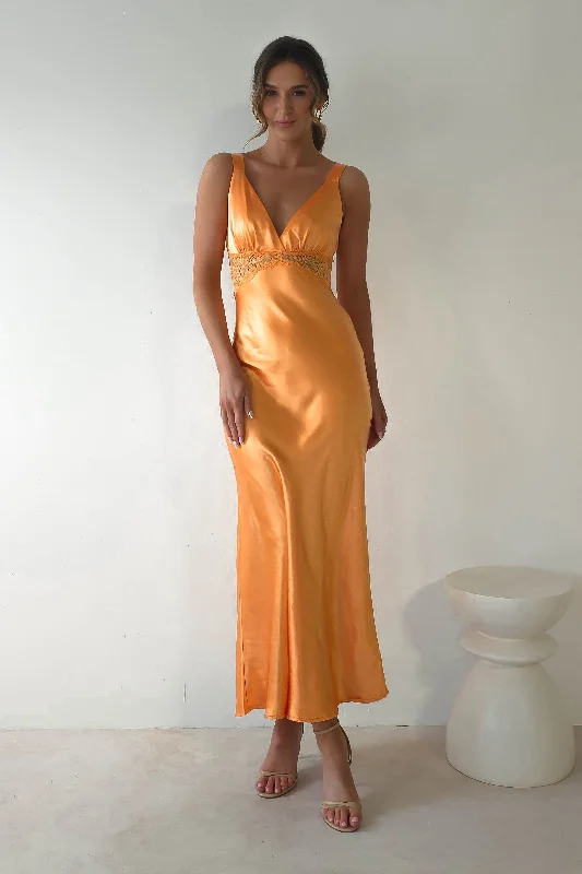 Deep Discounts Juliette Soft Satin Maxi Dress | Mango/Orange