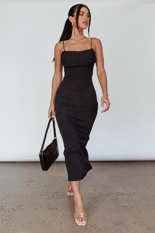 Now or Never Well Versed Pleated Bust Textured Maxi Dress Black