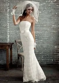 Bargain Blast David's Bridal Beaded Lace Sheath with Godet Inserts (Galina)