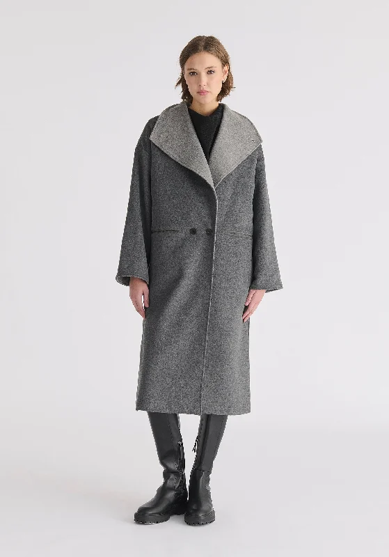 Blowout Deals Two-Tone Double Breasted Wool Blend Coat