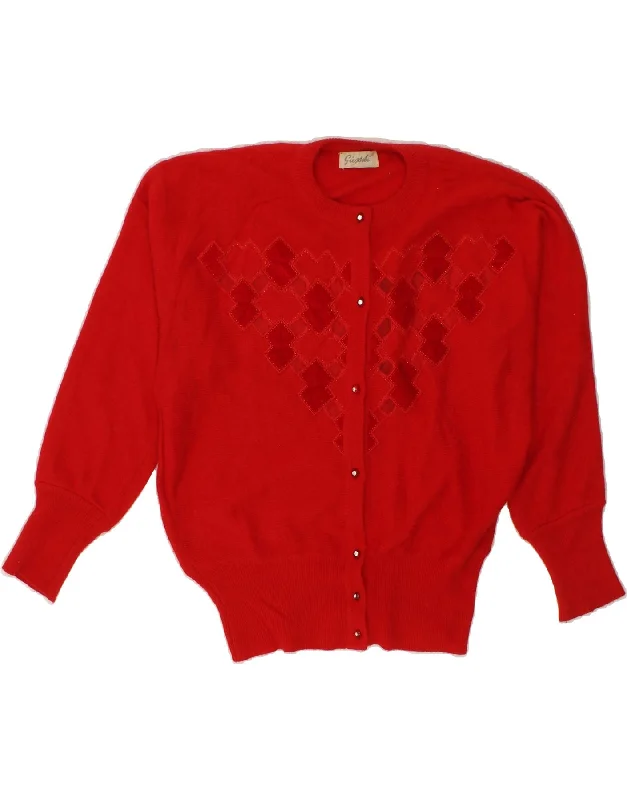 Price Rollback VINTAGE Womens Cardigan Sweater UK 16 Large Red Geometric
