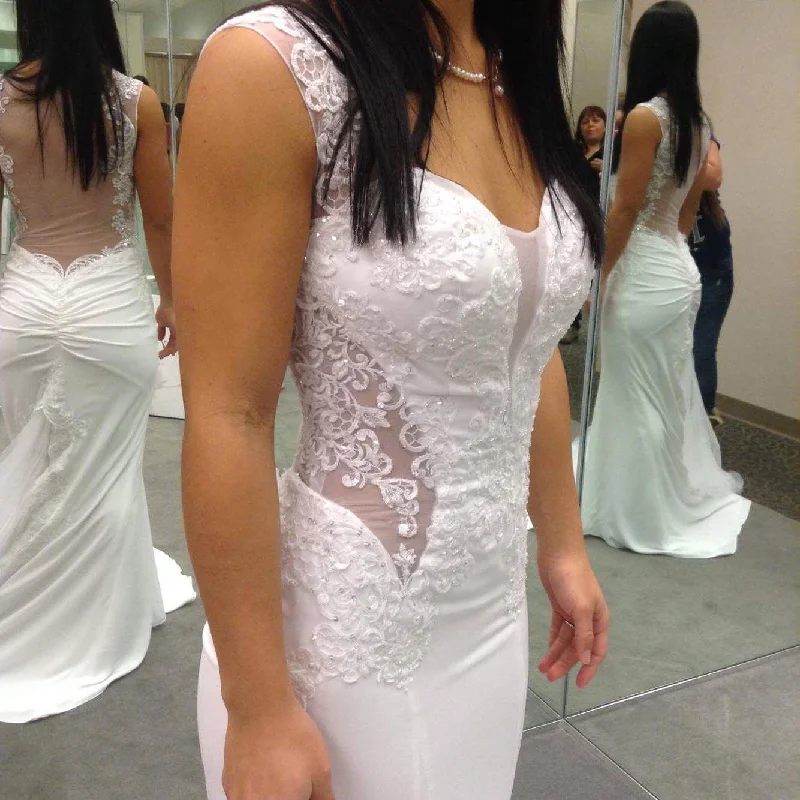 Don't Wait David's Bridal Beaded Lace Wedding Dress with Illusion Details