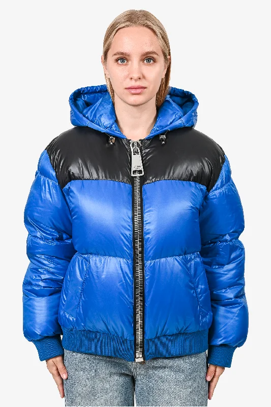 Online Exclusive Moschino Cobalt Blue/Black Logo Down Puffer Jacket Size 34
