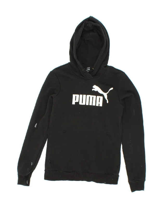 Price Reduction PUMA Womens Graphic Hoodie Jumper UK 8 Small Black Cotton