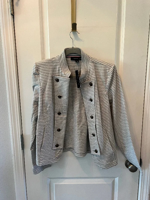 Limited Availability Tommy Hilfiger Striped Puff Sleeve Jacket Women’s Size Medium Gray