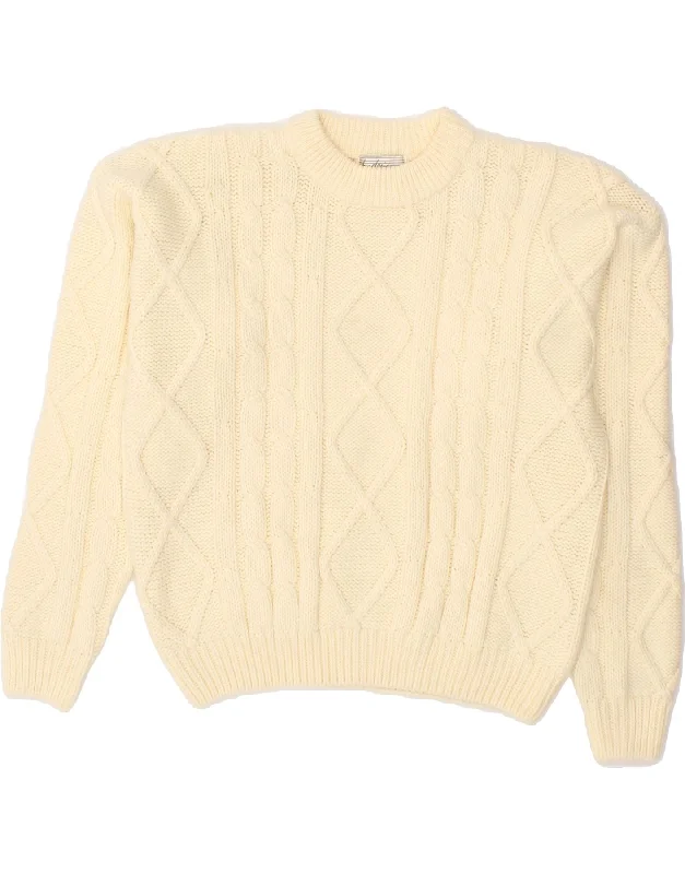 Closeout VINTAGE Womens Oversized Crop Crew Neck Jumper Sweater UK 10 Small Beige