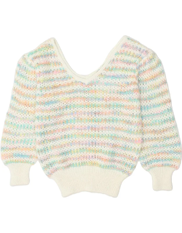 Bonus Savings VINTAGE Womens V-Neck Jumper Sweater UK 8 Small Multicoloured Striped Bonus Savings VINTAGE Womens V-Neck Jumper Sweater UK 8 Small Multicoloured Striped