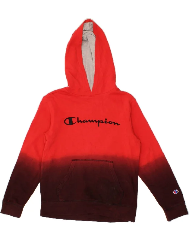 Bonus Savings CHAMPION Womens Graphic Hoodie Jumper UK 14 Medium Red Colourblock Cotton