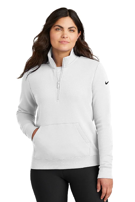 Deal Mania Nike Womens Club Fleece 1/4 Zip Sweatshirt w/ Pouch Pocket - White - New