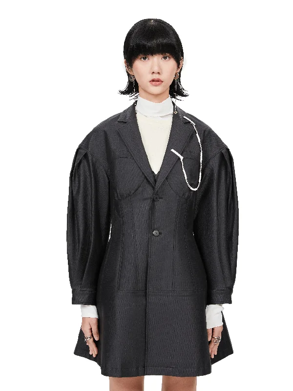 Early Access Beaded Trim Puff Sleeve Coat