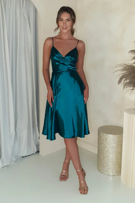 Discount Days Charess Satin Skater Midi Dress | Teal