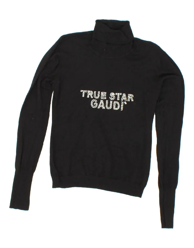 Limited Stock GAUDI Womens Graphic Roll Neck Jumper Sweater UK 10 Small Black