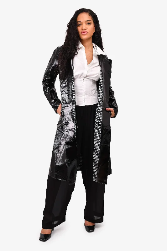 New Markdowns Rudsak Black Patent/Houndstooth Trench Coat Size M