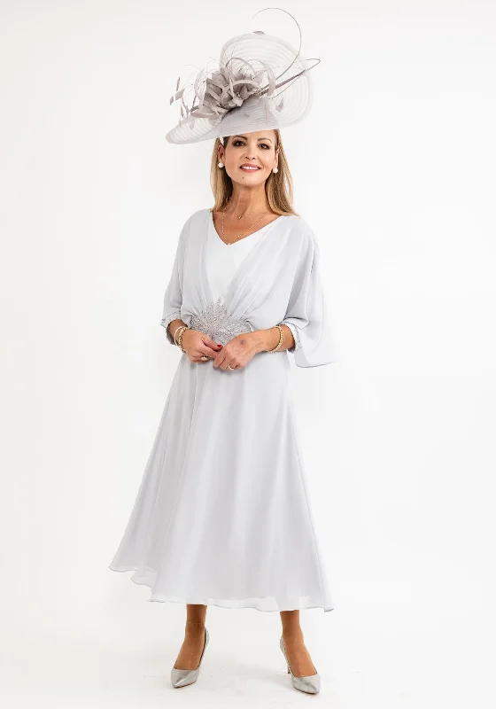 Stock Clearance Lizabella Chiffon Lace Waist Dress, Silver