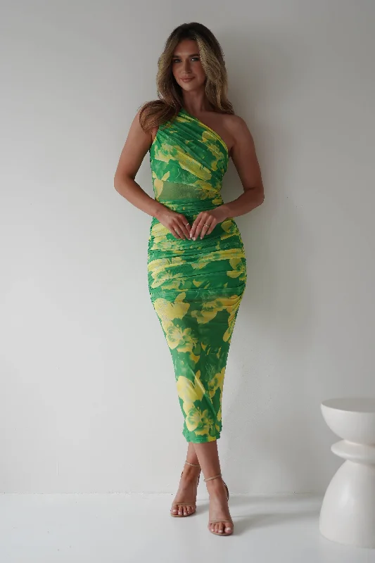 Big Savings Selby Runched Midaxi Dress | Green Print