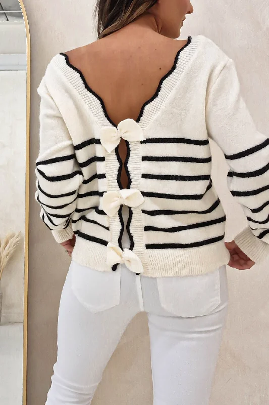 Huge Discounts Daniella Bow Back JUmper | Black Stripes