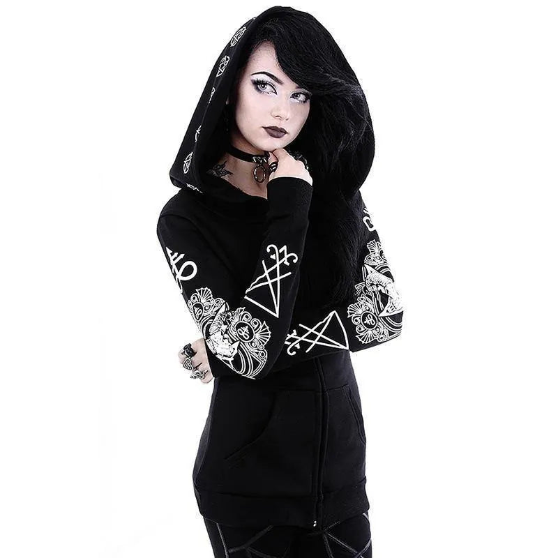 Exclusive Savings Gothic Pentagram Rune and Goat Print Jacket: Long Sleeve Up To 5XL Witchcraft Hoodie