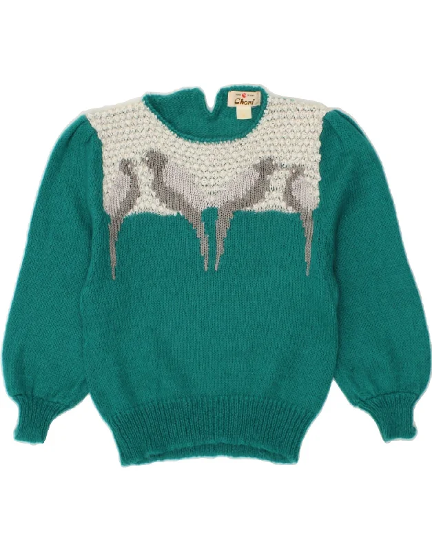 Don't Miss VINTAGE Womens 3/4 Sleeve Crew Neck Jumper Sweater IT 46 Large Green