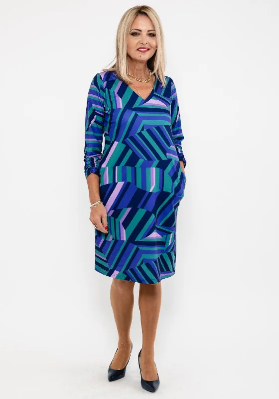 Best Seller Leon Collection Geo Line Print Dress, Purple Multi