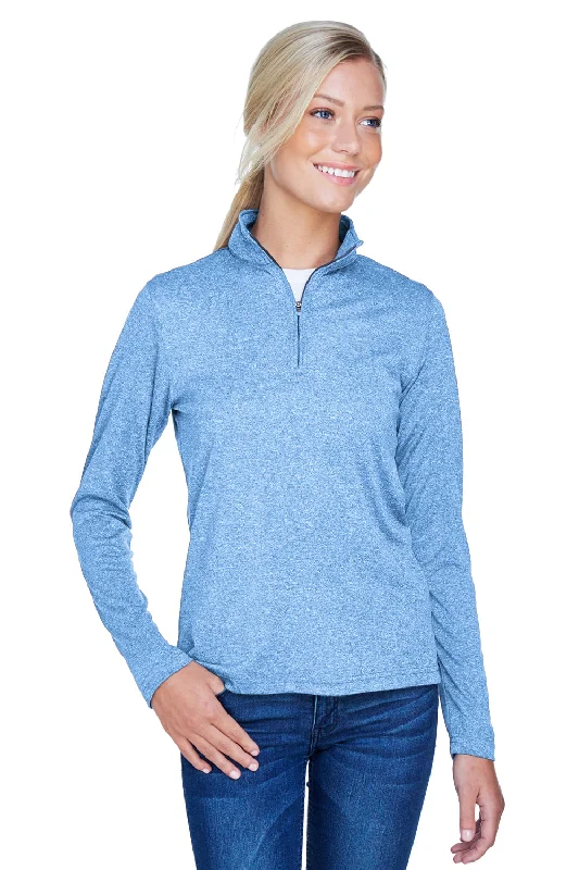 Great Deals UltraClub Womens Heather Cool & Dry Performance Moisture Wicking 1/4 Zip Sweatshirt - Heather Columbia Blue