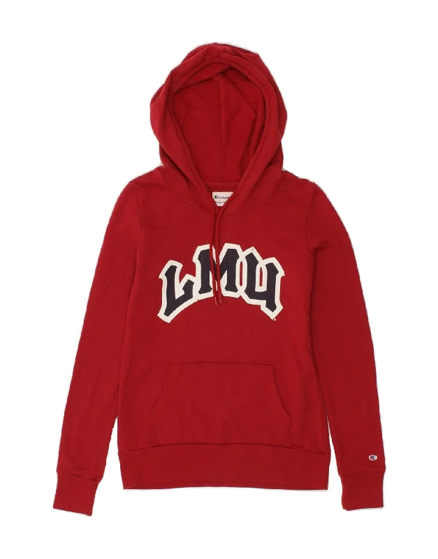 Super Bargain CHAMPION Womens Graphic Hoodie Jumper UK 6 XS Burgundy Cotton
