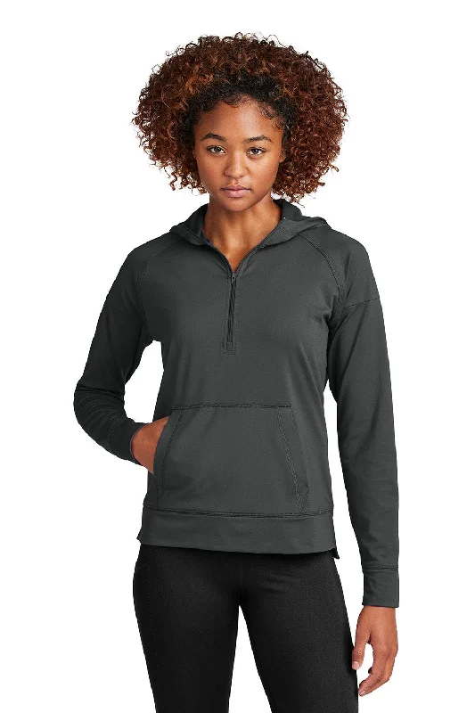 Limited Quantity Sport-Tek Womens Sport-Wick Moisture Wicking 1/4 Zip Hooded Sweatshirt Hoodie w/ Pouch Pocket - Charcoal Grey - New