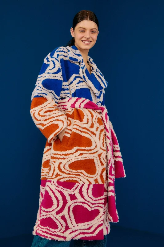 Big Savings Multicolored Wild Hearts Fleece Coat