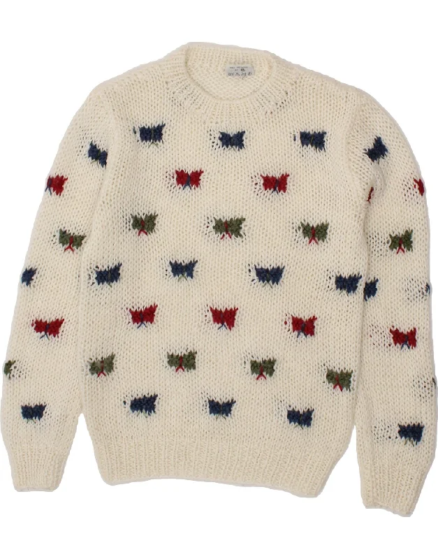 Daily Deals VINTAGE Womens Crew Neck Jumper Sweater UK 14 Medium Off White Spotted