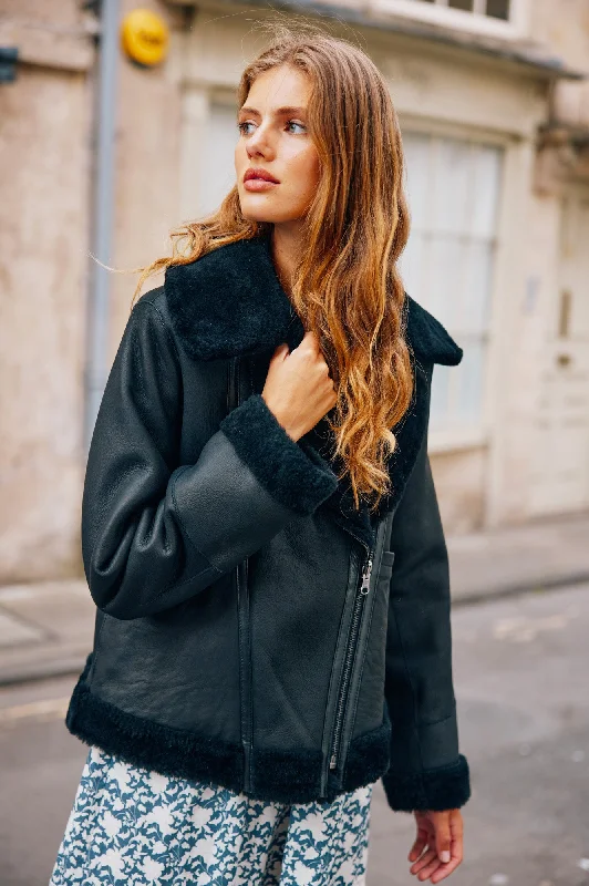 New Markdowns Reversible Shearling Biker Jacket | Black