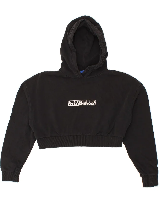 Special Promotion NAPAPIJRI Womens Oversized Graphic Crop Hoodie Jumper UK 10 Small Black
