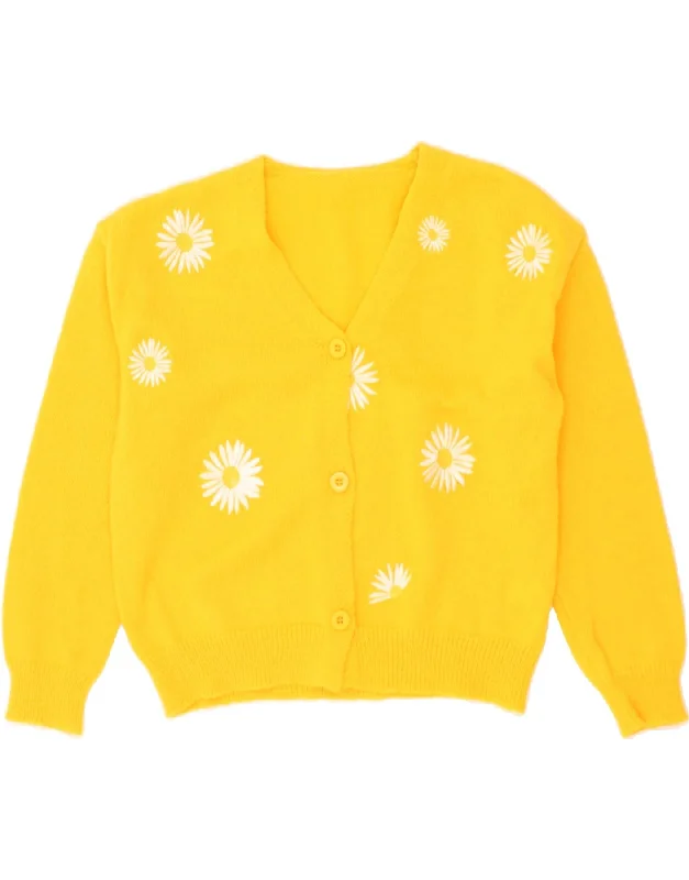 Special Offer VINTAGE Womens Cardigan Sweater UK 16 Large Yellow Floral Polyester