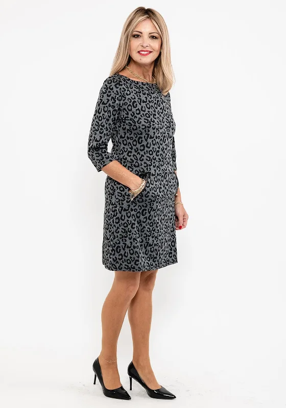 Hurry In Seventy1 Cheetah Print Mini Dress, Grey & Black