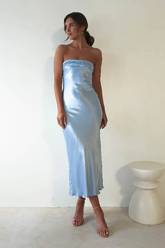 Time-Limited Offer Lucia Soft Satin Slip Midi Dress Blue