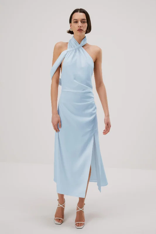 Weekend Deal Misha Della Satin Midi Dress - Sky Blue