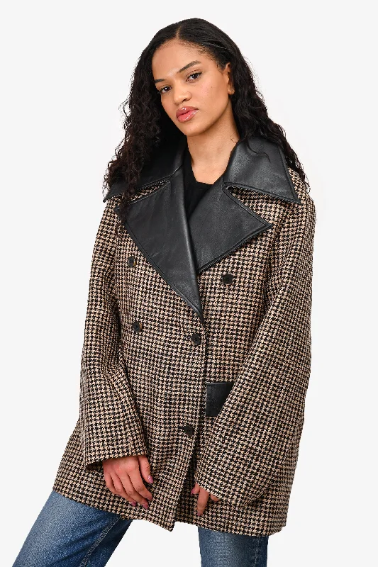 Limited Availability Nanushka Beige/Black Herringbone Double Breasted Coat Size S
