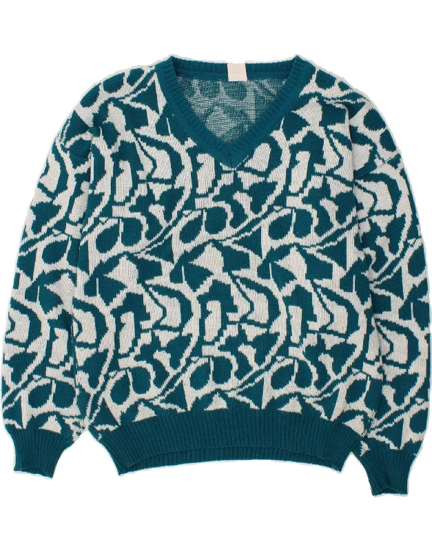 Quick Sale APART Womens Abstract Pattern V-Neck Jumper Sweater IT 48 XL Green