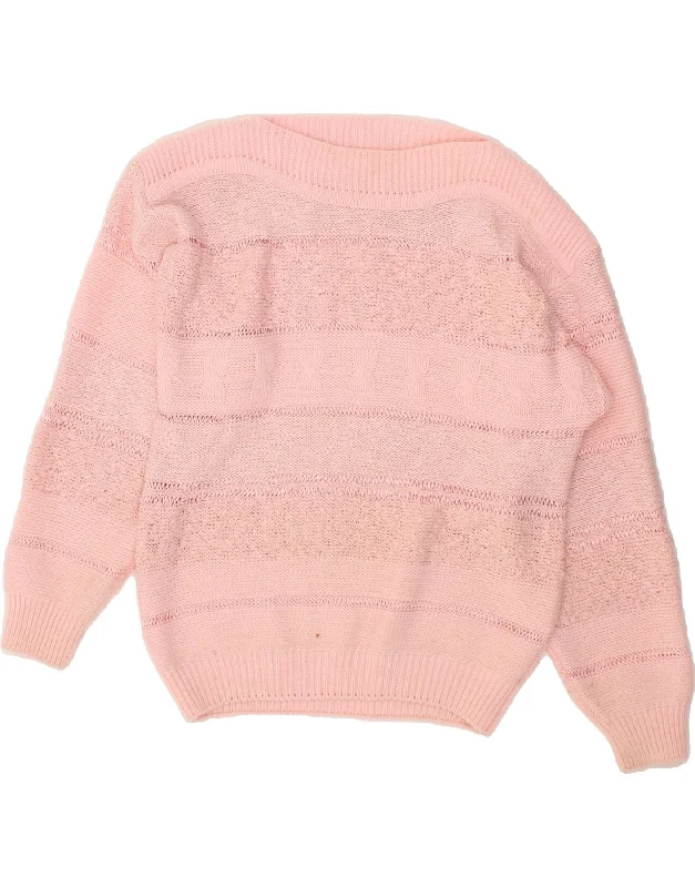 YEAR-End Clearance VINTAGE Womens Boat Neck Jumper Sweater UK 12 Medium Pink