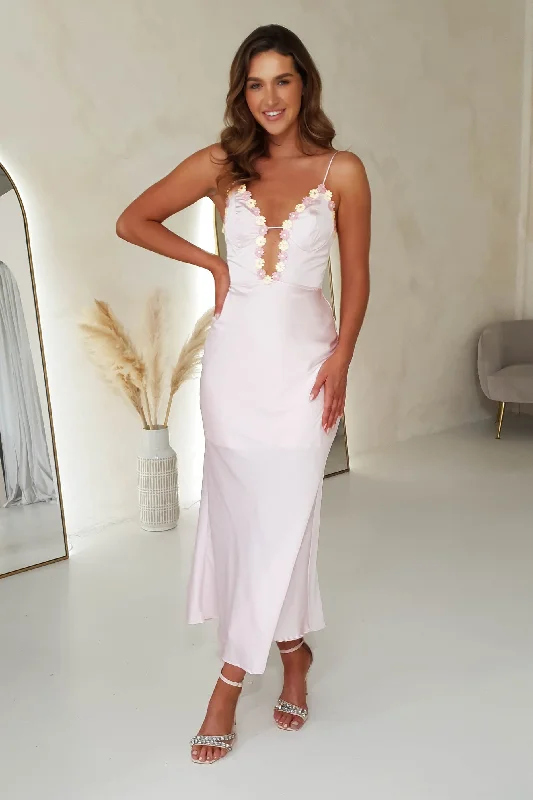 While Supplies Last Sharley Floral Bust Satin Midi Dress | Light Pink